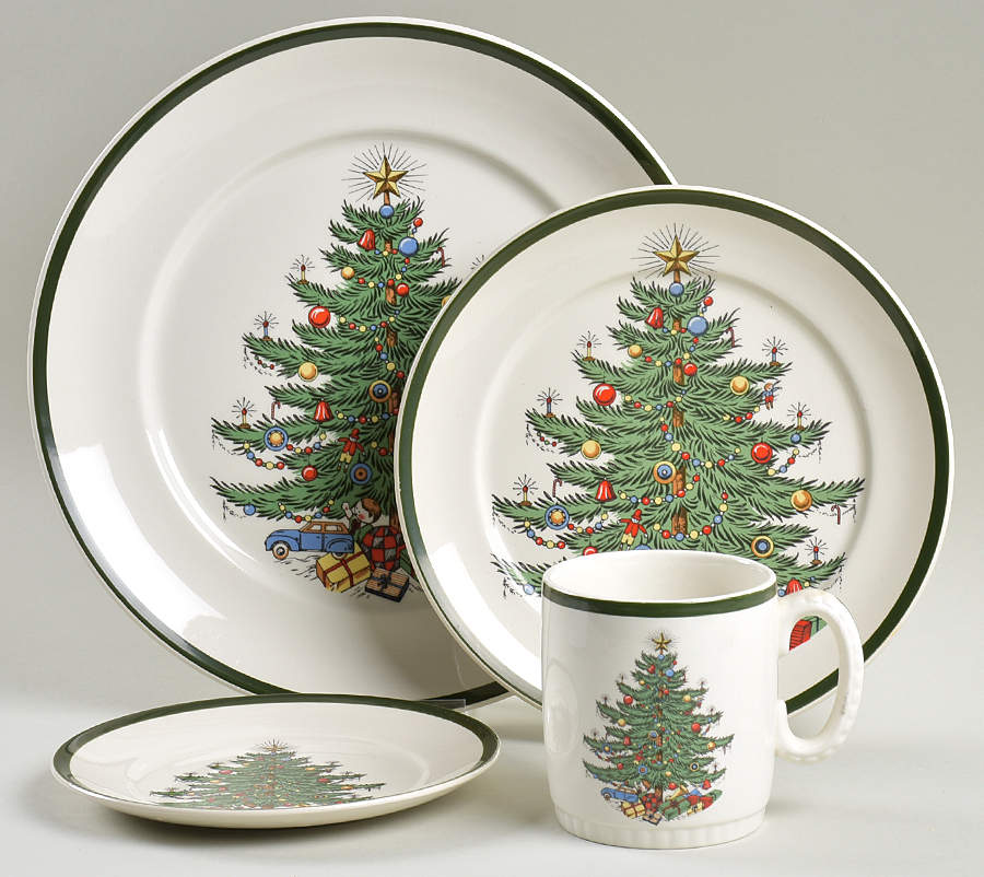 Christmas Tree (Wide Green Band) 4 Piece Place Setting by Cuthbertson-1