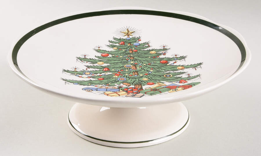Christmas Tree (Wide Green Band) 9" Diameter Pedestal Cake Stand by Cuthbertson-1