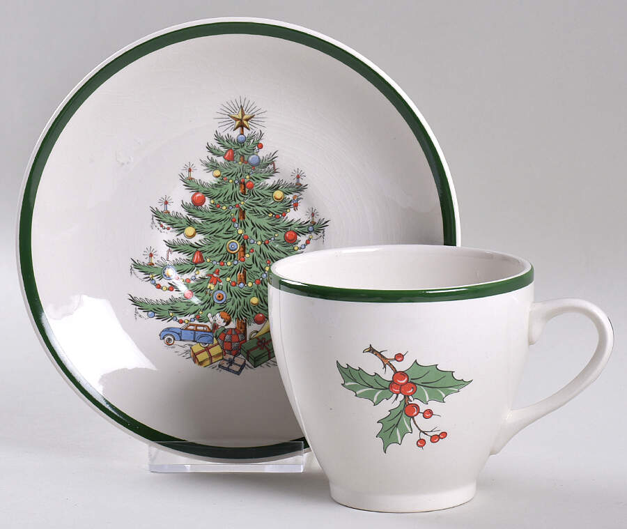 Christmas Tree (Wide Green Band) Oversized Cup & Saucer Set by Cuthbertson-1