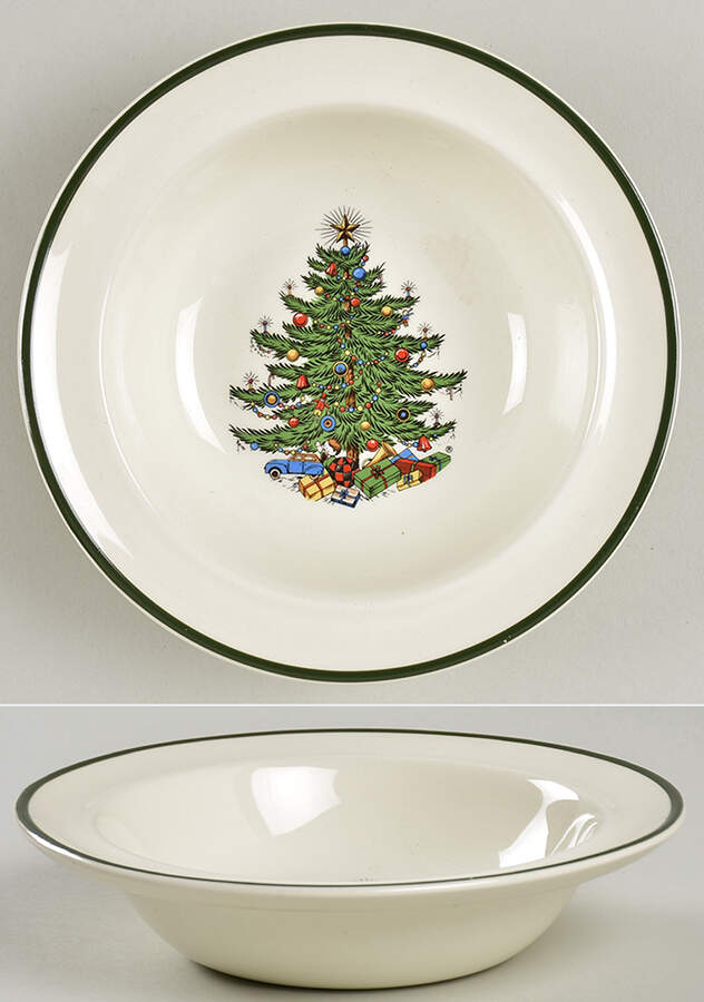 Christmas Tree (Wide Green Band) Rim Cereal Bowl by Cuthbertson-1