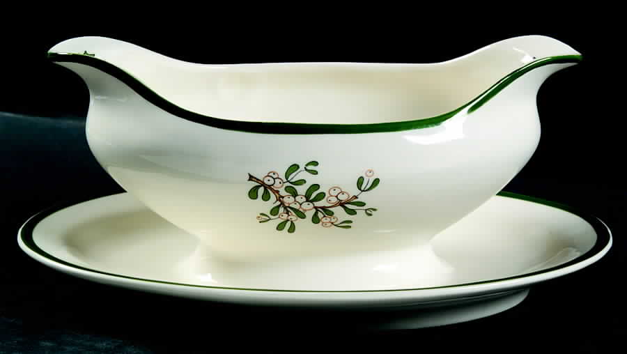 Christmas Tree (Wide Green Band) Gravy Boat with Attached Underplate by Cuthbertson-1
