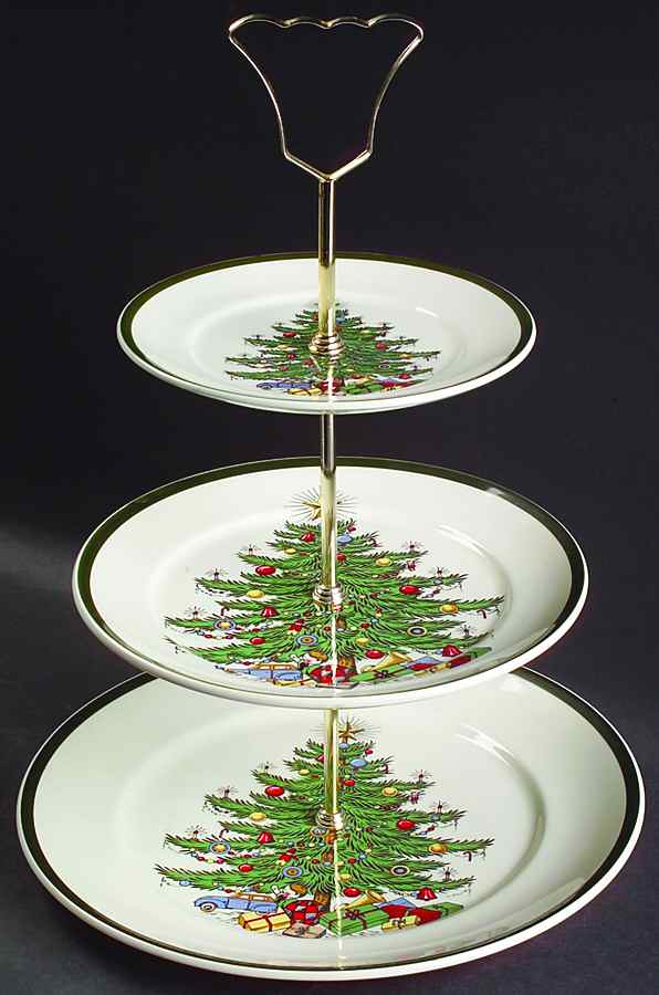 Christmas Tree (Wide Green Band) 3-Tiered Serving Tray (DP, SP, BB) by Cuthbertson-1