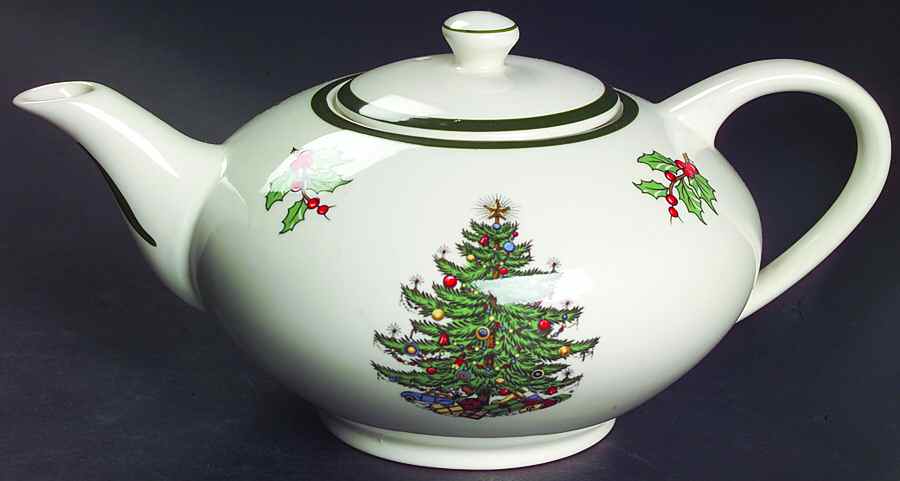 Christmas Tree (Wide Green Band) Teapot & Lid by Cuthbertson-1