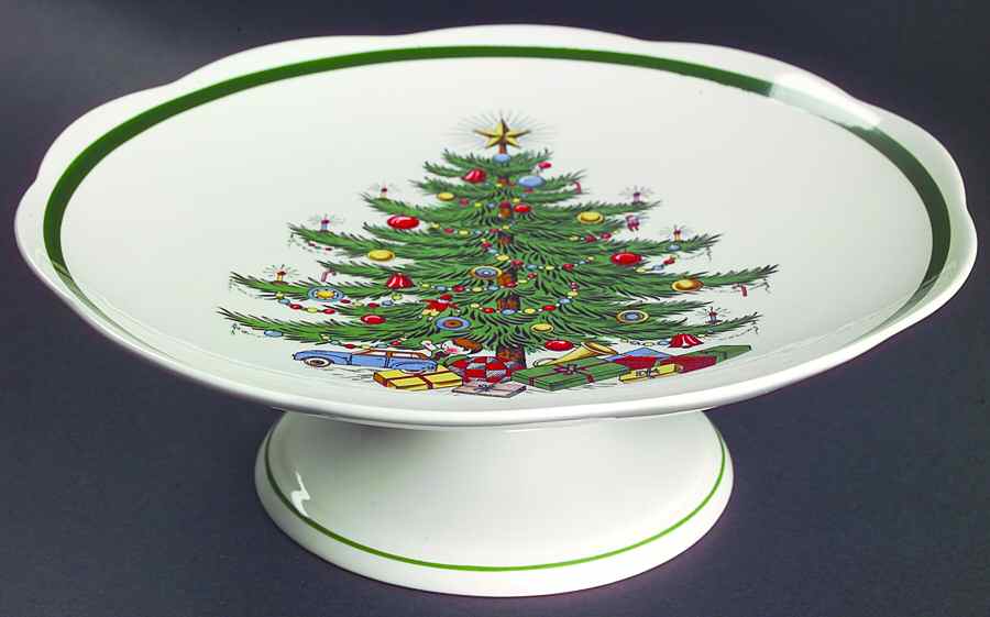 Christmas Tree (Wide Green Band) Round Compote (Height X Width) by Cuthbertson-1