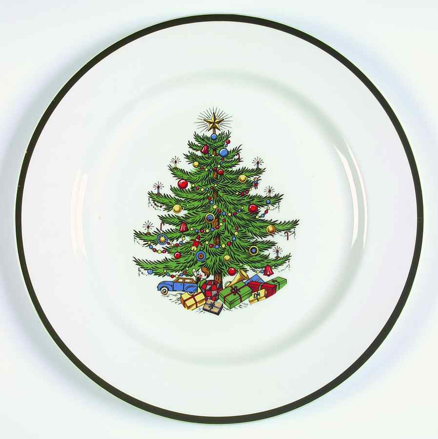 Christmas Tree (Wide Green Band) 13" Chop Plate (Round Platter) by Cuthbertson-1