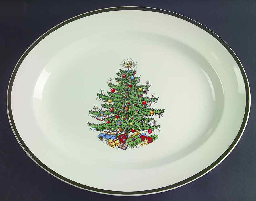 Christmas Tree (Wide Green Band) 16" Oval Serving Platter by Cuthbertson-1
