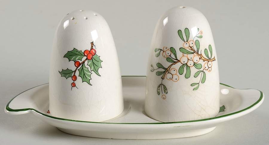 Christmas Tree (Wide Green Band) (3 Pc) Salt and Pepper Tray Set by Cuthbertson-1