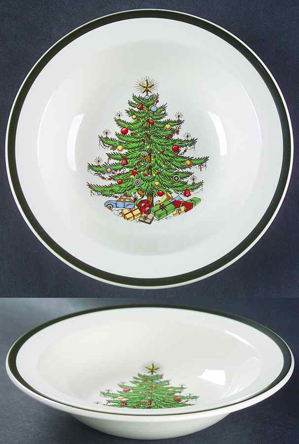 Christmas Tree (Wide Green Band) Rim Cereal Bowl by Cuthbertson-1