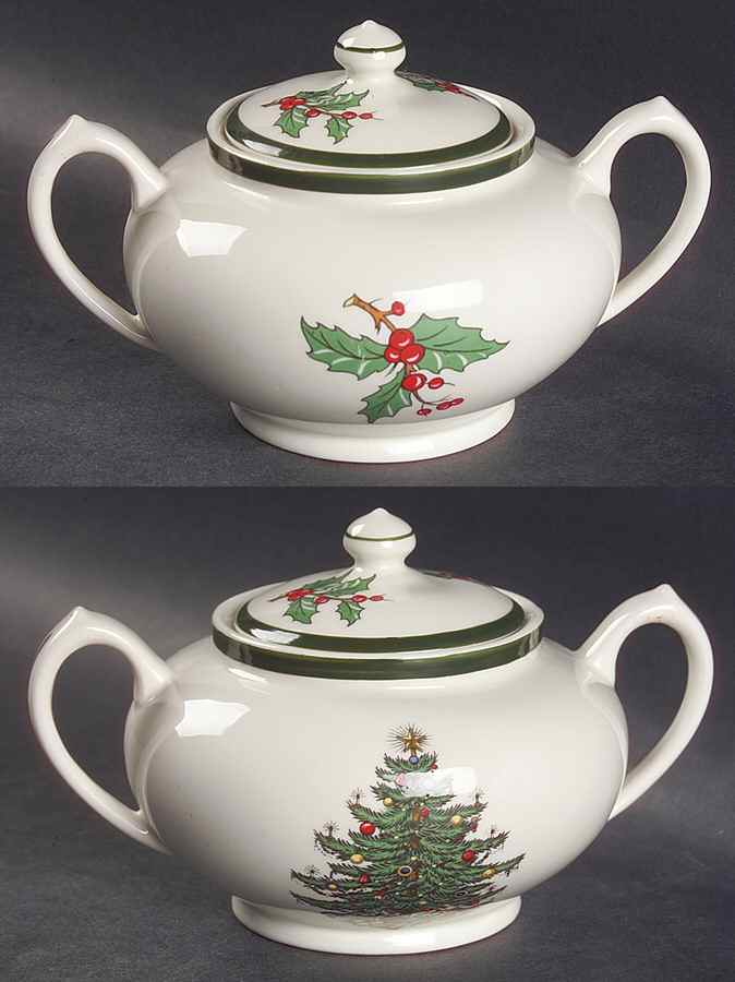 Christmas Tree (Wide Green Band) Sugar Bowl & Lid by Cuthbertson-1