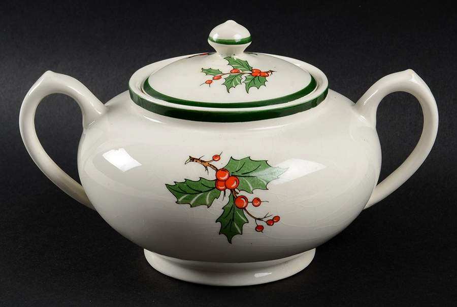 Christmas Tree (Wide Green Band) Sugar Bowl & Lid by Cuthbertson-1