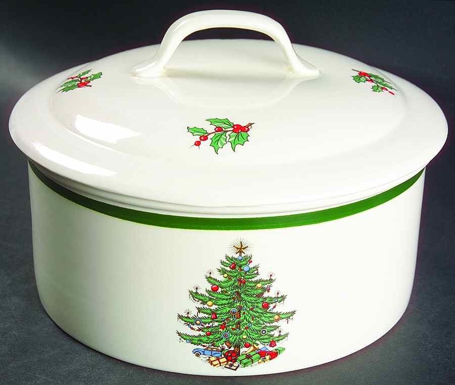 Christmas Tree (Wide Green Band) 1.5 Qt Round Covered Casserole by Cuthbertson-1