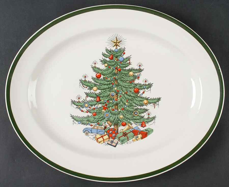 Christmas Tree (Wide Green Band) 12" Oval Serving Platter by Cuthbertson-1