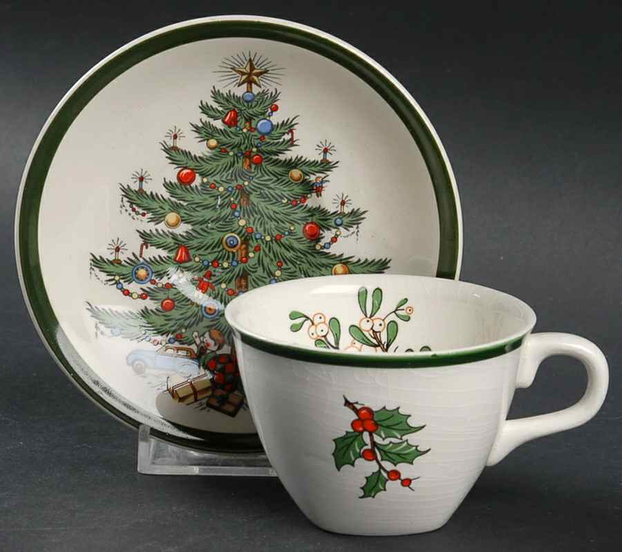 Christmas Tree (Wide Green Band) Flat Demitasse Cup & Saucer Set by Cuthbertson-1