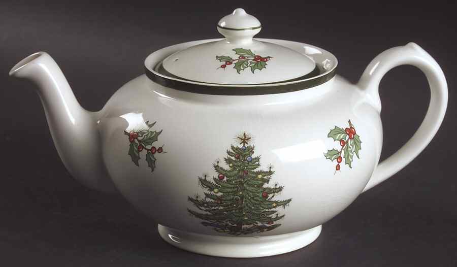 Christmas Tree (Wide Green Band) Teapot & Lid by Cuthbertson-1