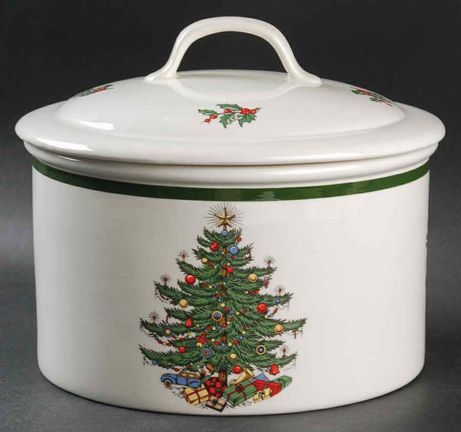 Christmas Tree (Wide Green Band) 3 Quart Round Covered Casserole by Cuthbertson-1