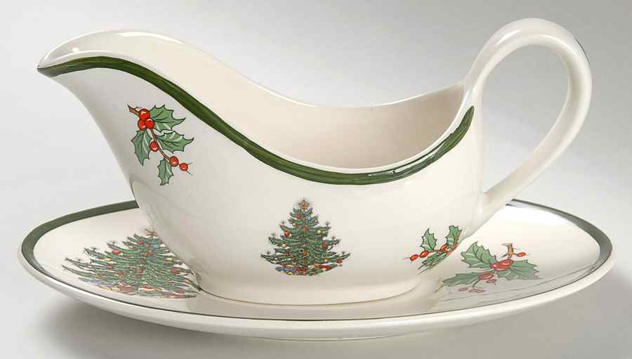 Christmas Tree (Wide Green Band) Gravy Boat & Underplate by Cuthbertson-1