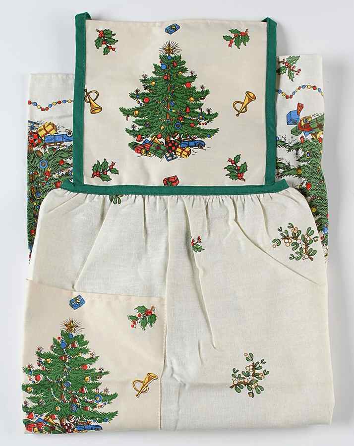 Christmas Tree (Wide Green Band) Cloth Kitchen Apron by Cuthbertson-1