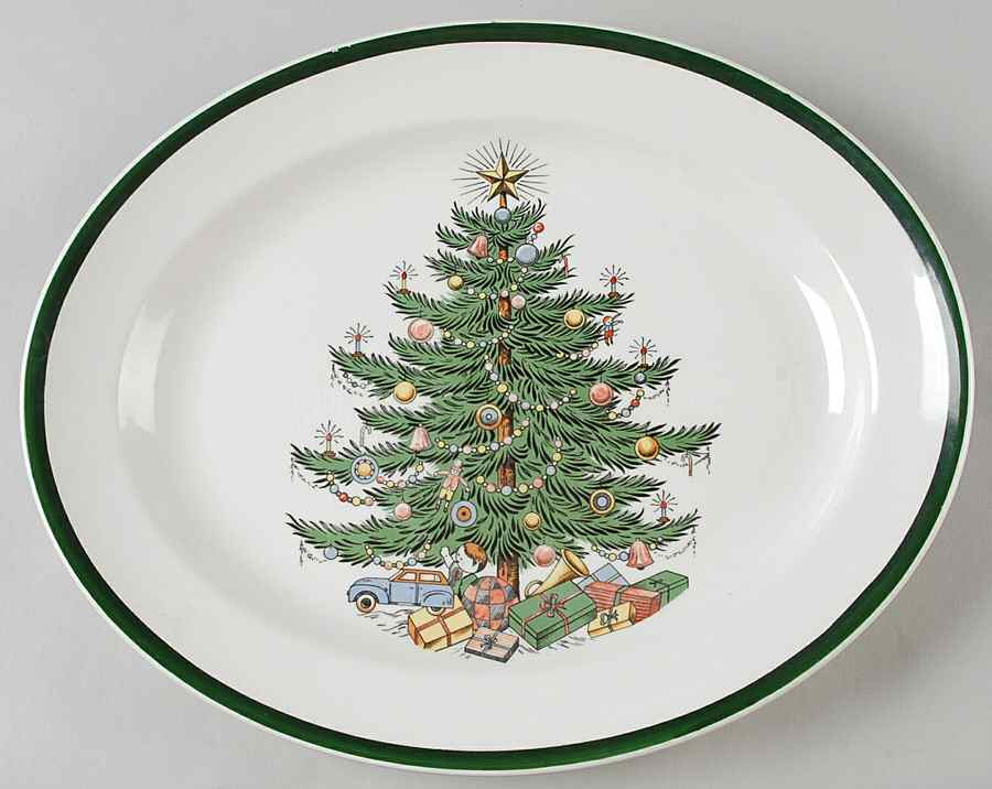 Christmas Tree (Wide Green Band) 11" Oval Serving Platter by Cuthbertson-1
