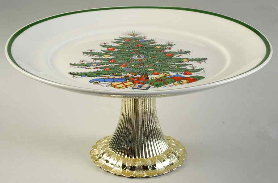 Christmas Tree (Wide Green Band) Cake Stand with 4"-5" Metal Pedestal  Hc by Cuthbertson-1