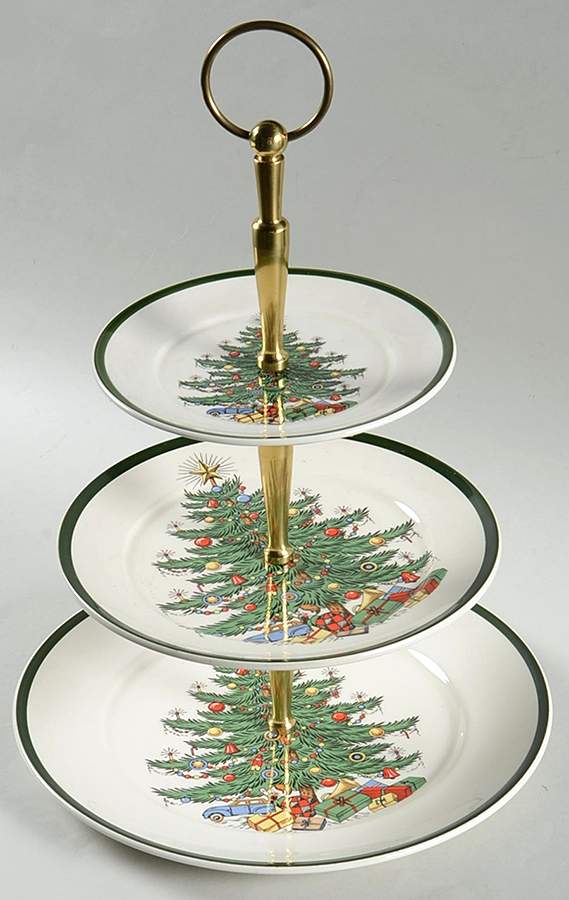 Christmas Tree (Wide Green Band) 3 Tiered Serving Tray (DPM1,SPM1,BBM1) by Cuthbertson-1