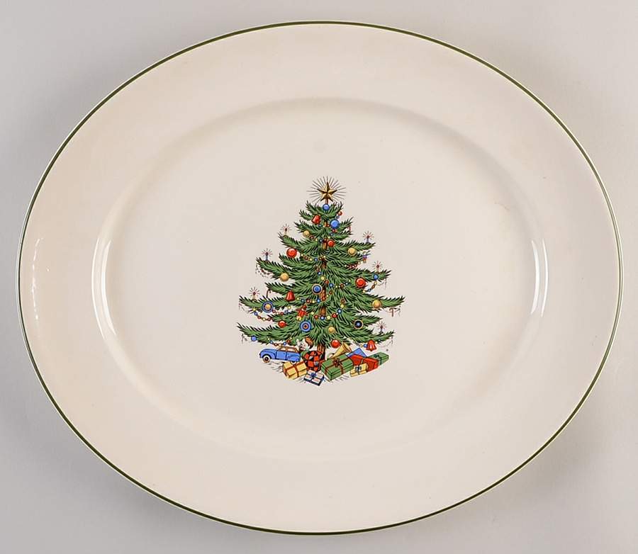 Christmas Tree (Wide Green Band) 17" Oval Serving Platter by Cuthbertson-1