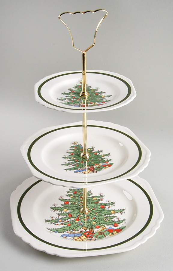Christmas Tree (Wide Green Band) 3 Tiered Serving Tray (DPM2,SPM2,BBM2) by Cuthbertson-1