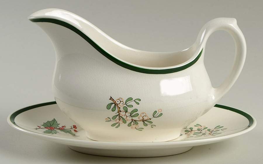 Christmas Tree (Wide Green Band) Gravy Boat & Underplate by Cuthbertson-1