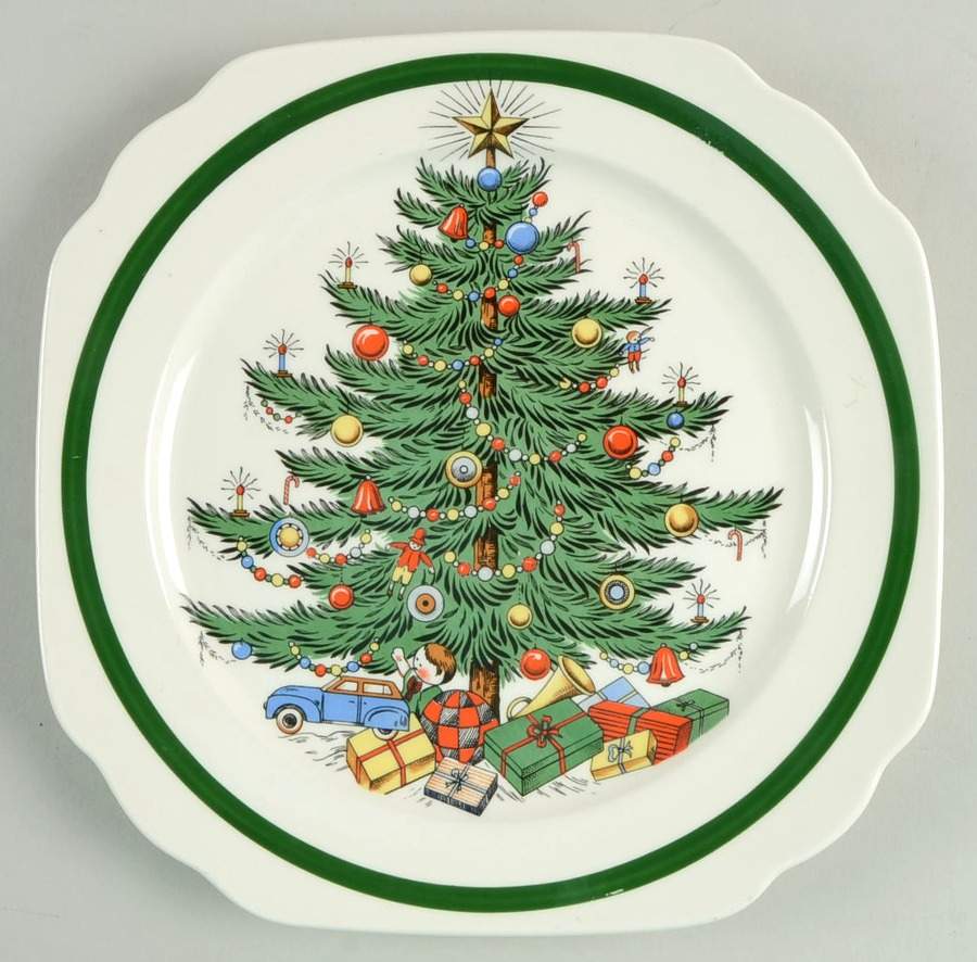 Christmas Tree (Wide Green Band) Square Salad Plate by Cuthbertson-1