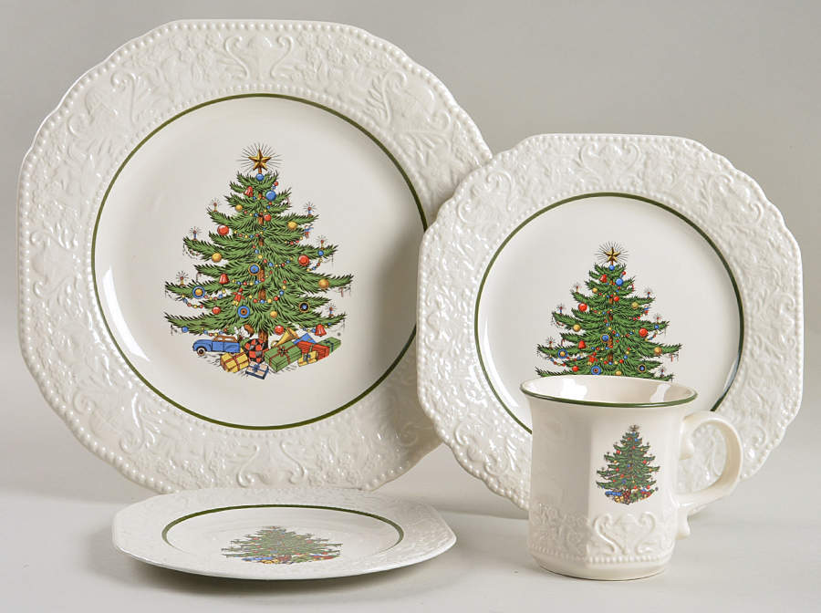 Dickens Embossed Christmas (Cream) 4 Piece Place Setting by Cuthbertson-1