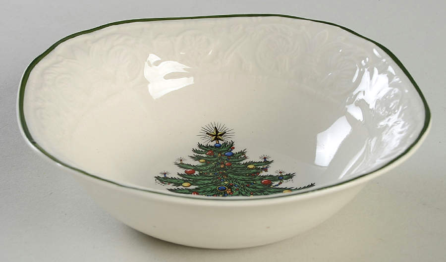 Dickens Embossed Christmas (Cream) Open Candy Dish by Cuthbertson-1