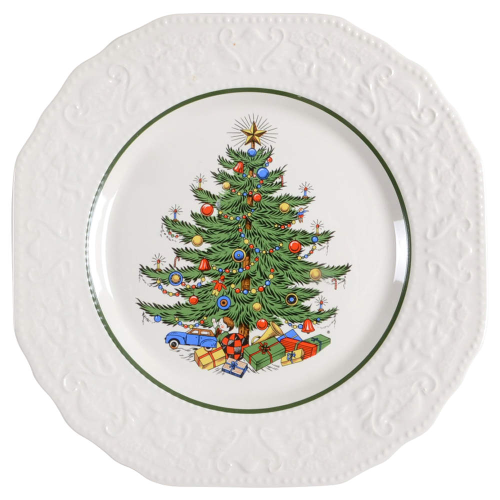 Dickens Embossed Christmas (Cream) Large Dinner Plate by Cuthbertson-1