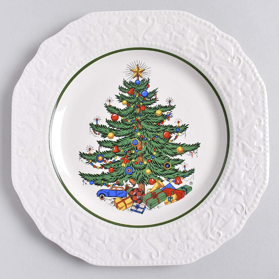 Dickens Embossed Christmas (Cream) Salad Plate by Cuthbertson-1