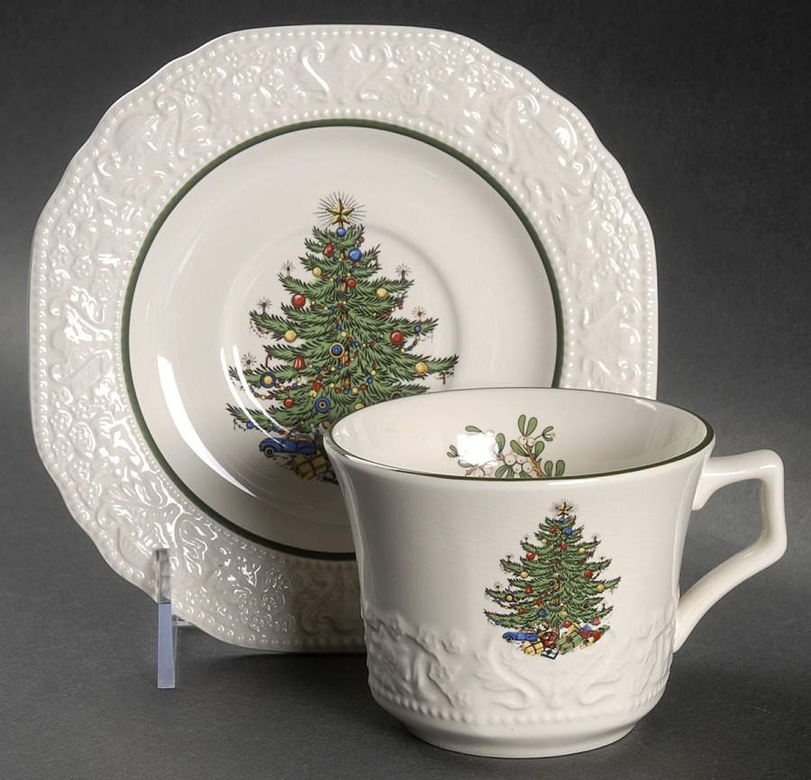 Dickens Embossed Christmas (Cream) Flat Cup & Saucer Set by Cuthbertson-1