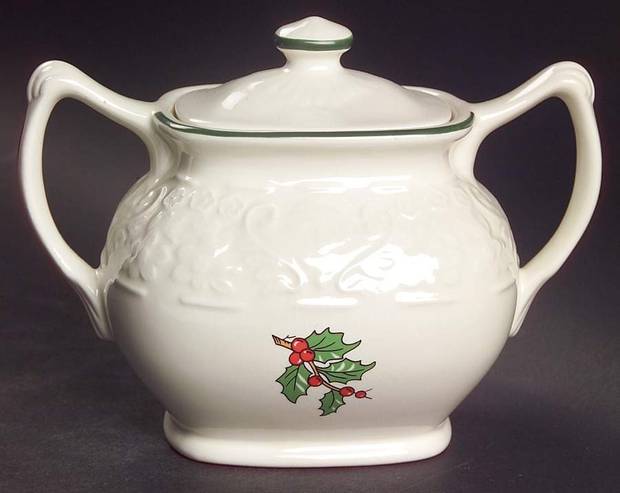 Dickens Embossed Christmas (Cream) Sugar Bowl & Lid by Cuthbertson-1