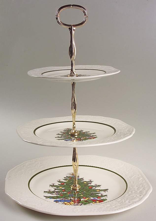 Dickens Embossed Christmas (Cream) 3-Tiered Serving Tray (DP, SP, BB) by Cuthbertson-1