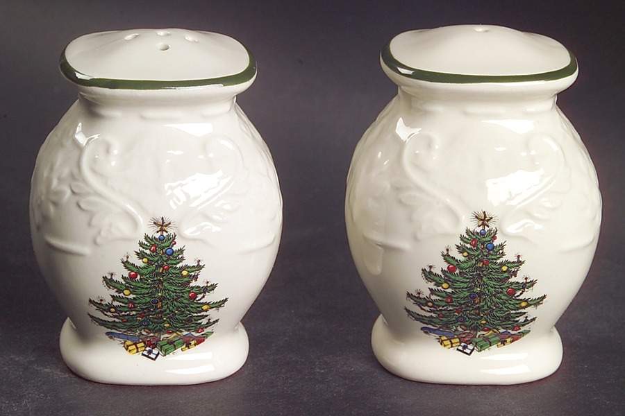Dickens Embossed Christmas (Cream) Salt & Pepper Set by Cuthbertson-1