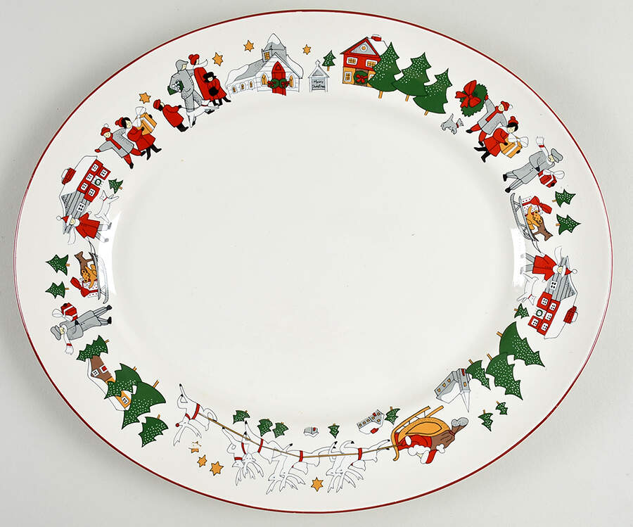 Family Christmas 13" Oval Serving Platter by Cuthbertson-1