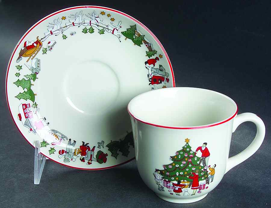 Family Christmas Flat Cup & Saucer Set by Cuthbertson-1
