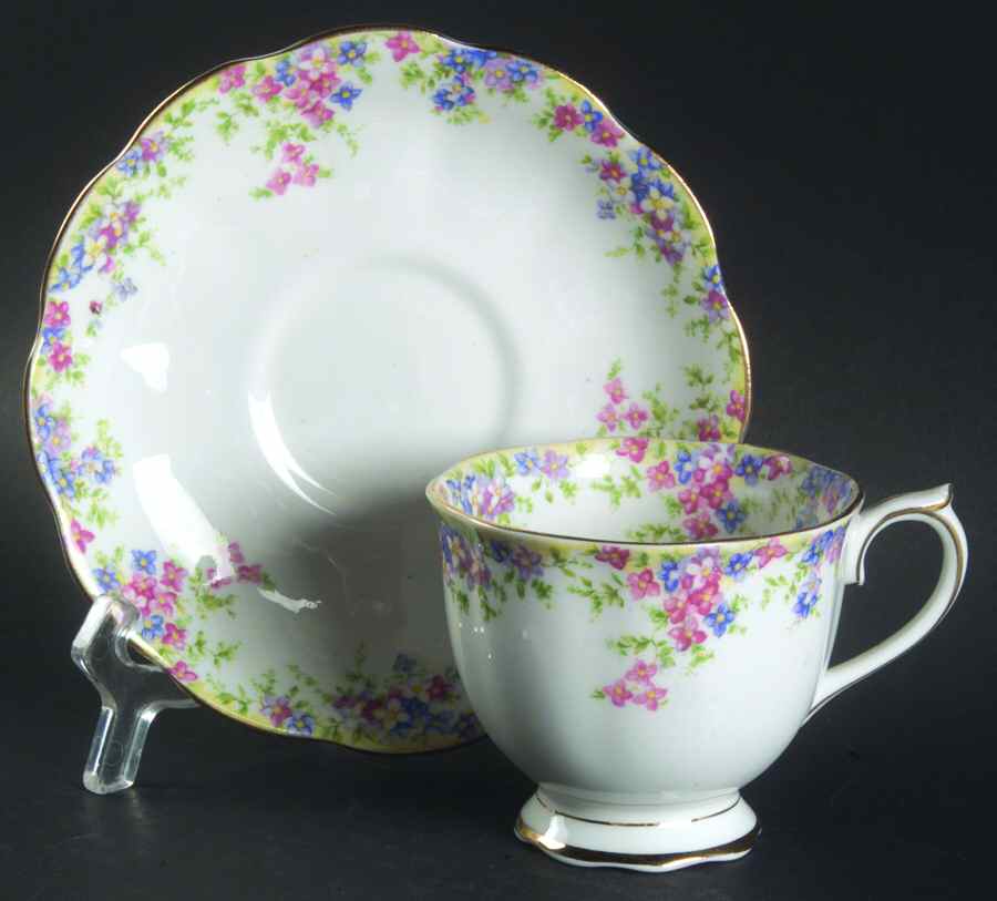 Maytime Footed Cup & Saucer Set by Crown China (England)-1