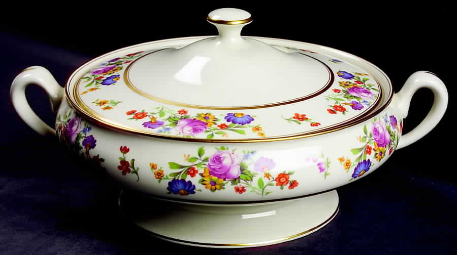 Floral Bouquet Round Covered Vegetable by Coxon Belleek-1