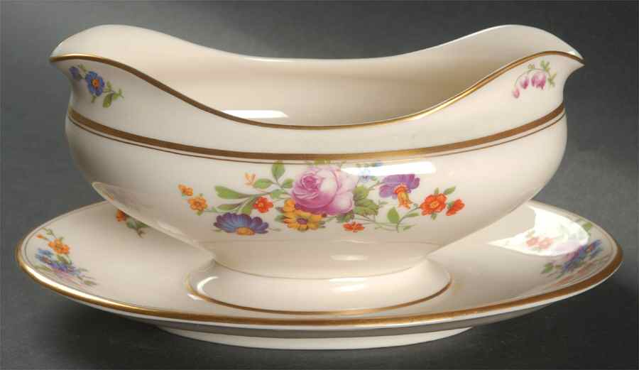 Floral Bouquet Gravy Boat with Attached Underplate by Coxon Belleek-1