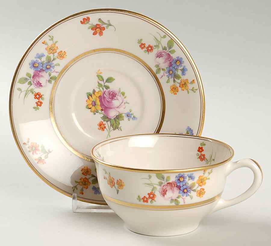 Floral Bouquet Flat Cup & Saucer Set by Coxon Belleek-1
