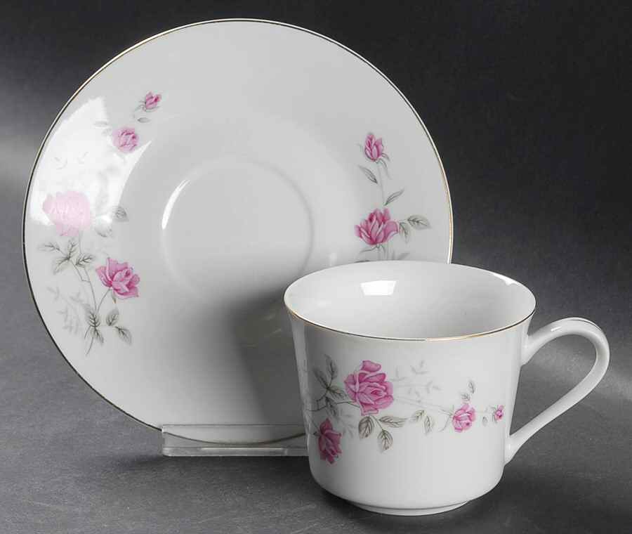 Victoriana Rose Flat Cup & Saucer Set by China (Made in China)-1