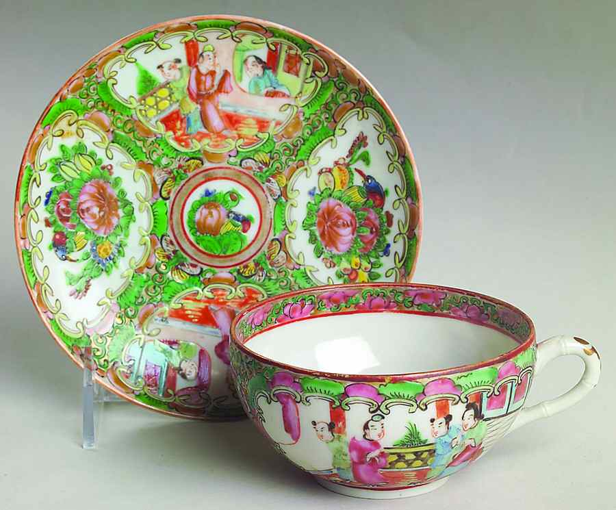 Rose Medallion (With People) Footed Cup & Saucer Set by China (Made in China)-1