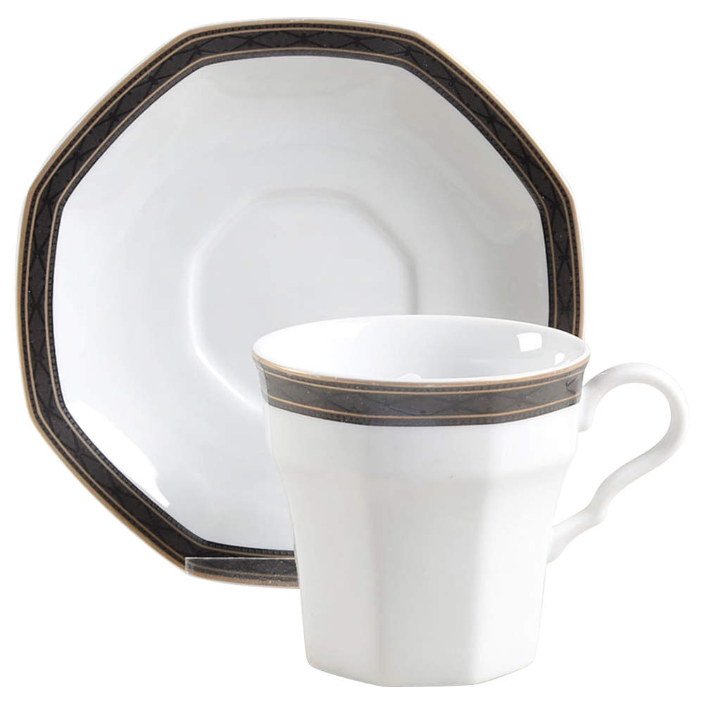 Black Dress Flat Cup & Saucer Set by Christopher Stuart-1