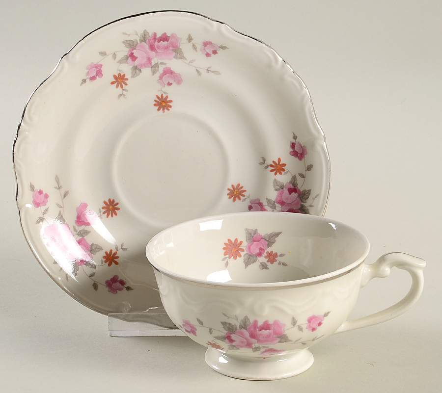Bouquet Footed Cup & Saucer Set by Chodziez-Poland-1