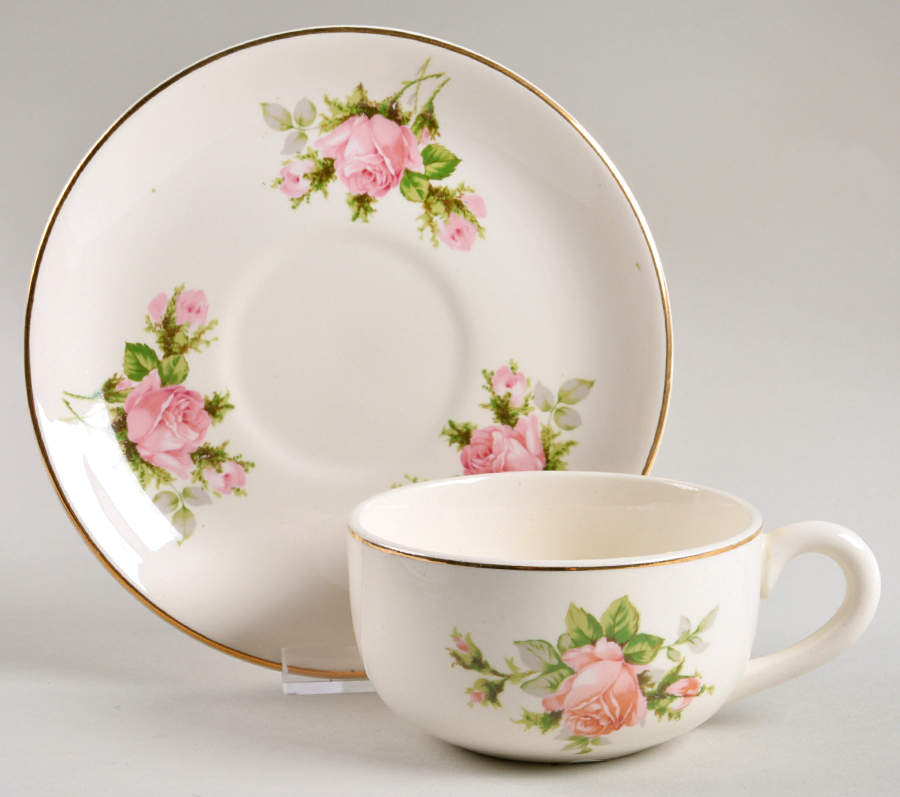 Moss Rose Flat Cup & Saucer Set by Canonsburg-1