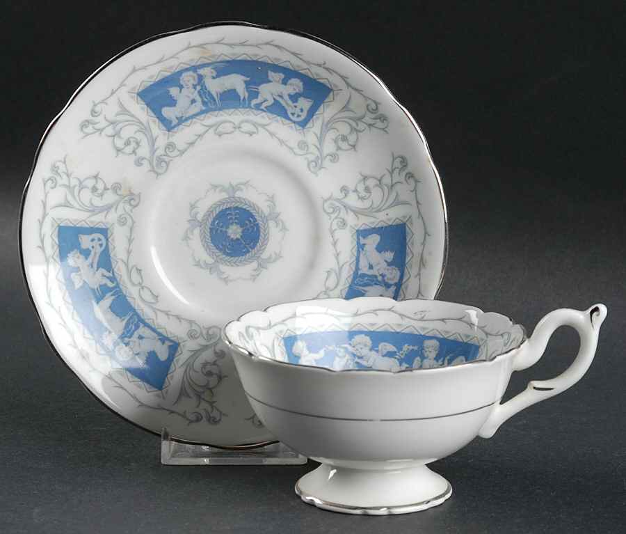 Revelry Blue (Scalloped, Platinum Trim) Footed Cup & Saucer Set by Coalport-1