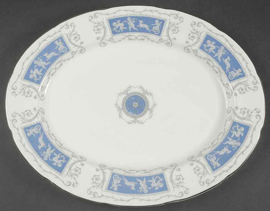 Revelry Blue (Scalloped, Platinum Trim) 14" Oval Serving Platter by Coalport-1
