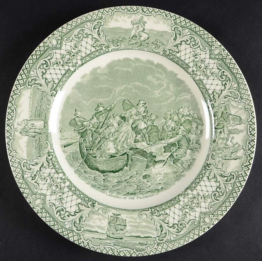 Colonial Times Green Dinner Plate by Crown Ducal-1